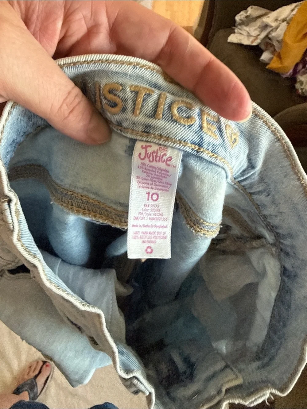 Justice Girls Light Wash Distressed Sequin Patch Jeans Size 10